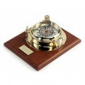 Porthole-Clock Ø 18 cm - on Wooden Board - with compass rose