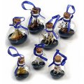 Set of 7 Mini-Ships-in-Bottles - two diameters-  4 cm + 6 cm